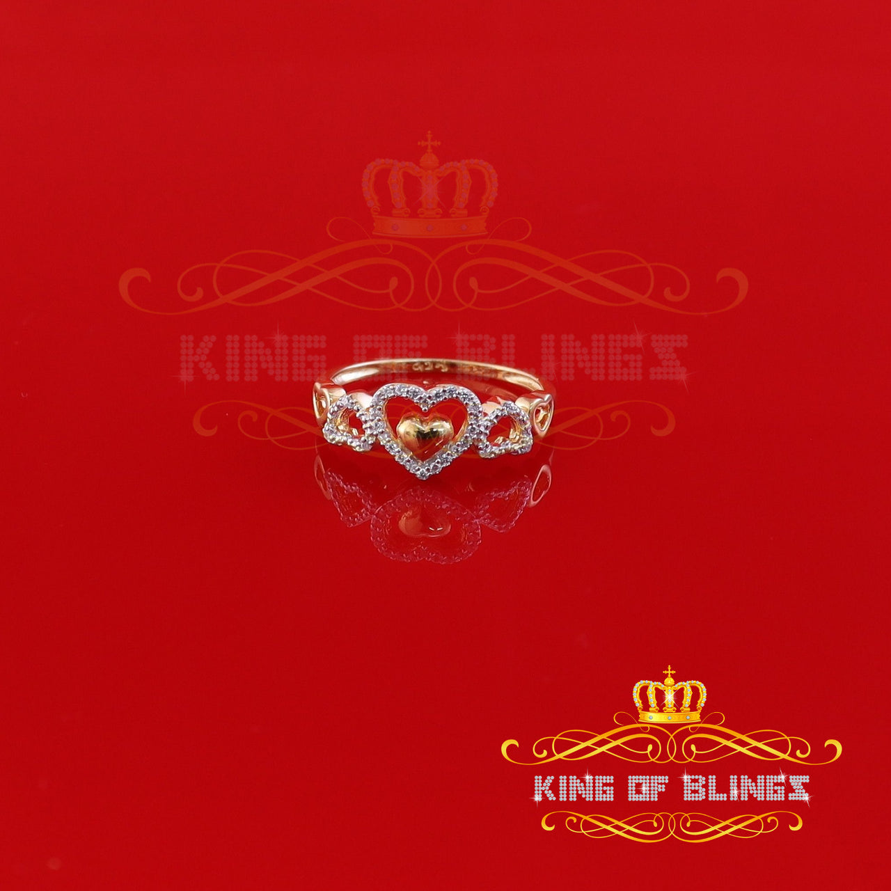 King Of Bling's Sterling Yellow Silver 0.25ct Cubic Zirconia Fashion Heart Womens Ring Size 7 KING OF BLINGS