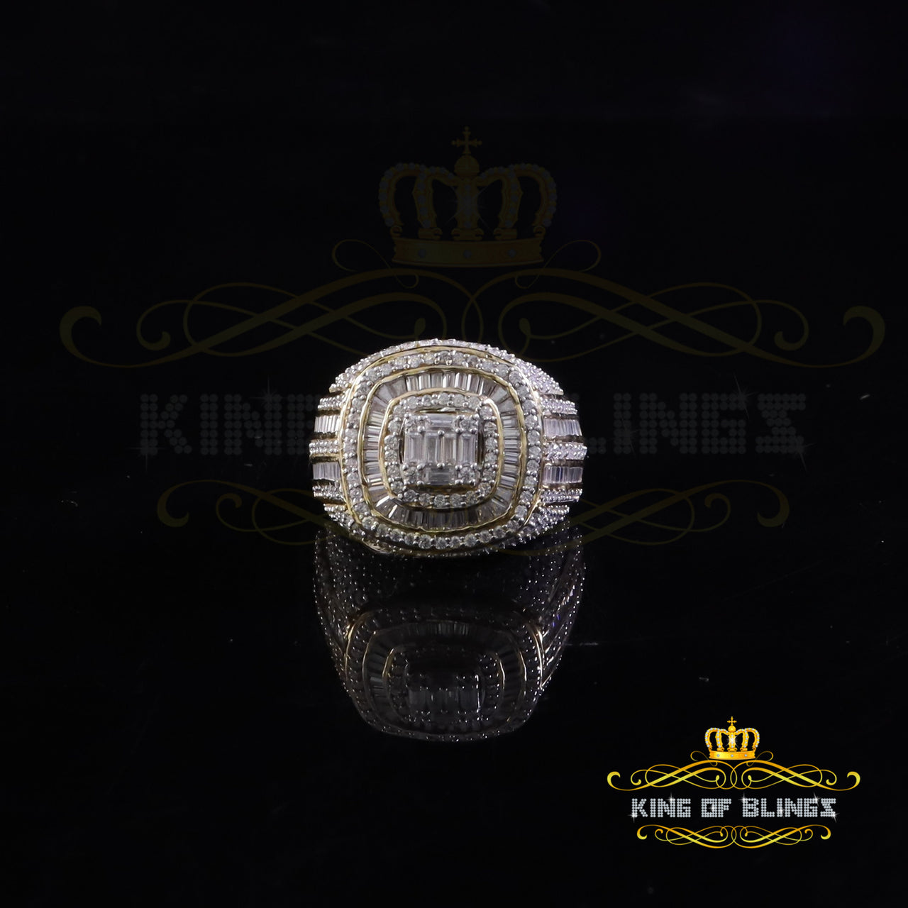 King of Bling's 925 Silver 5.50ct VVS 'D' Moissanite Yellow Square Round Rings Size 10 Men's King of Blings