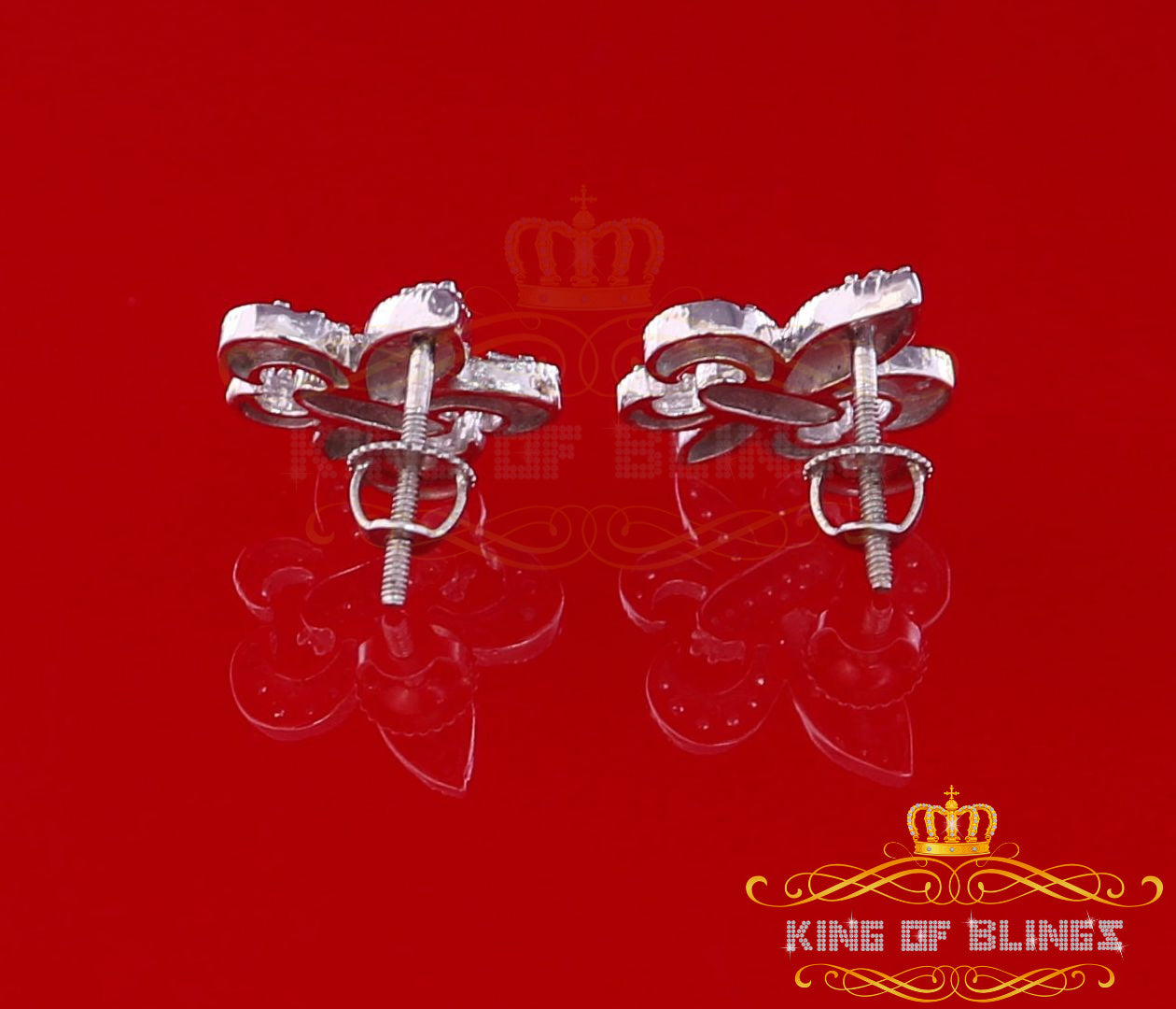 King of Blings- Fleur de Lis White 925 Silver Screw Back 0.96ct Cubic Zirconia Women's Earrings
