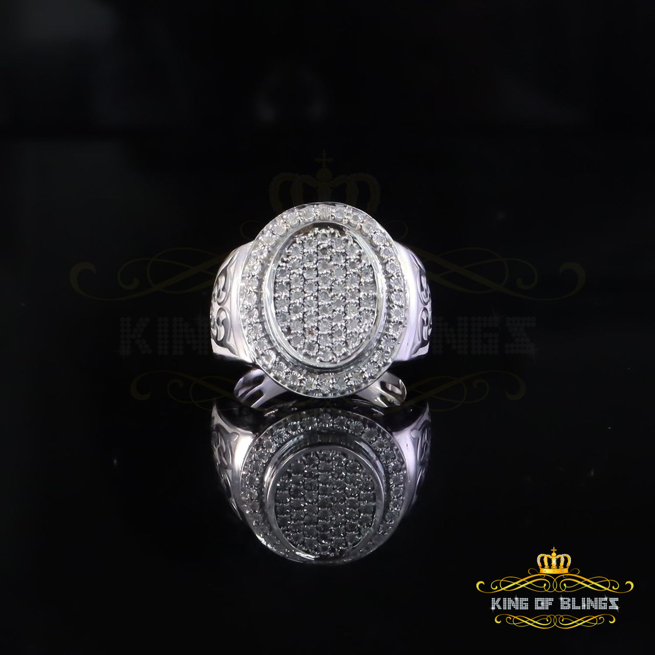 King Of Bling's Mirage set Real 0.33ct Diamond Oval 925 White Silver Engagement Ring Men Sz 10