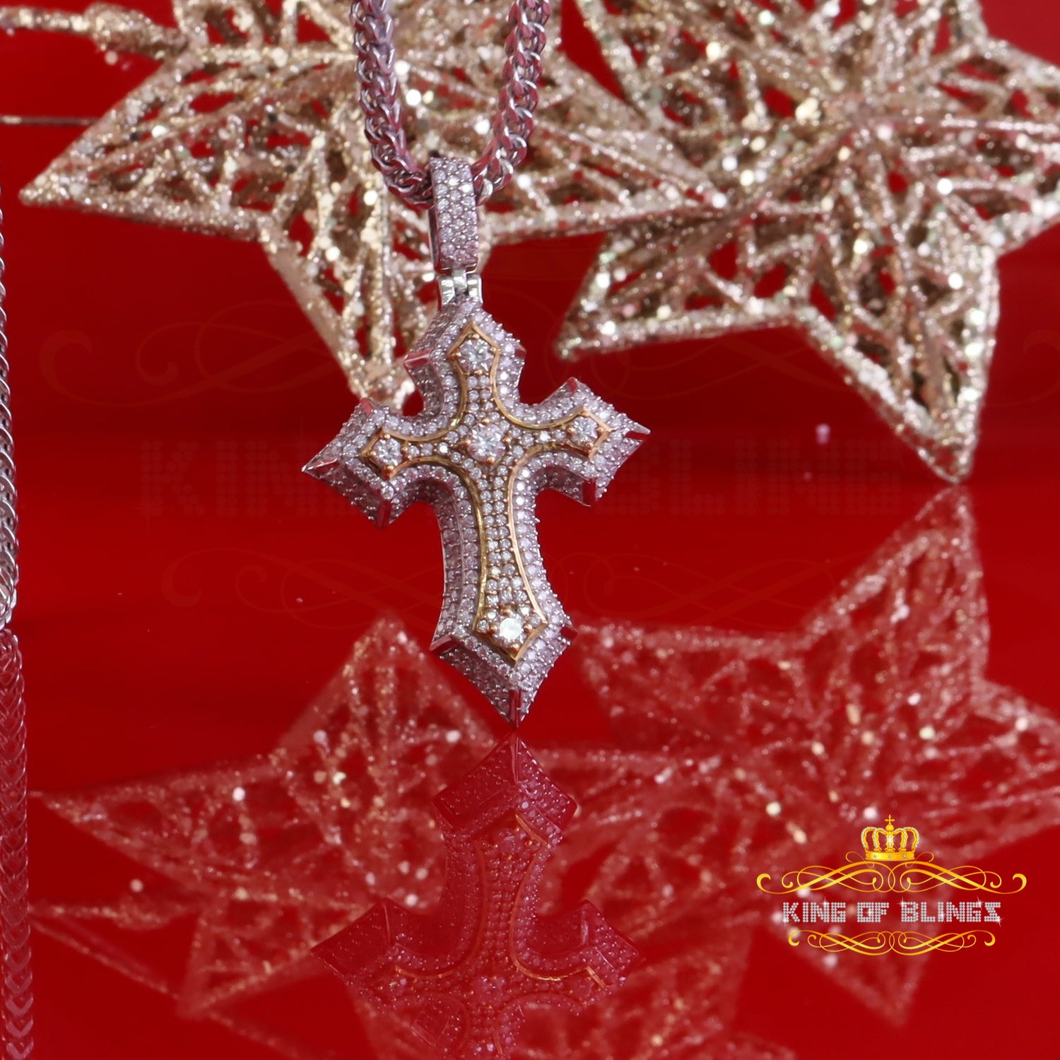 King Of Bling's Men's & Women' 7.50ct VVS D Moissanite White Sterling Silver Charm Cross Pendant KING OF BLINGS