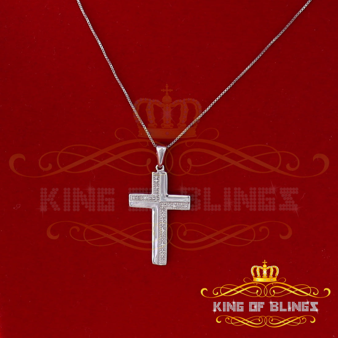 King Of Bling's Real 0.10ct Diamond 925 Sterling Silver CROSS White Charm Necklace Pendant