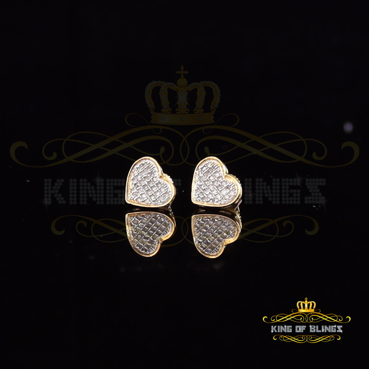 King Of Bling's 10K Real Yellow Gold with 0.15ct Diamond Heart Stud Earring For Women 's & Men's KING OF BLINGS
