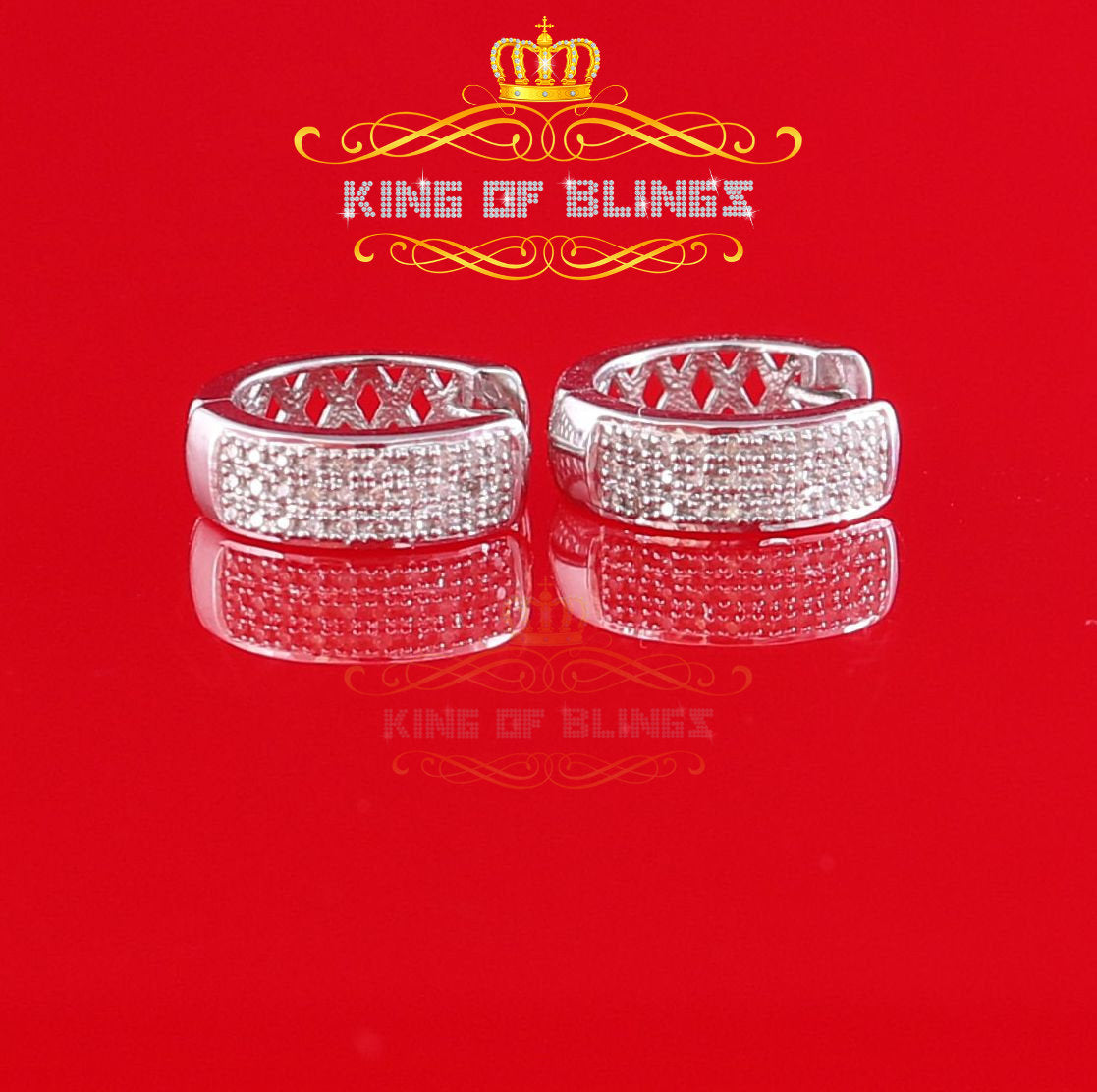 King Of Bling's 0.15ct Diamond 925 Sterling Silver White Hoop Stud Earring For Men's & Women's