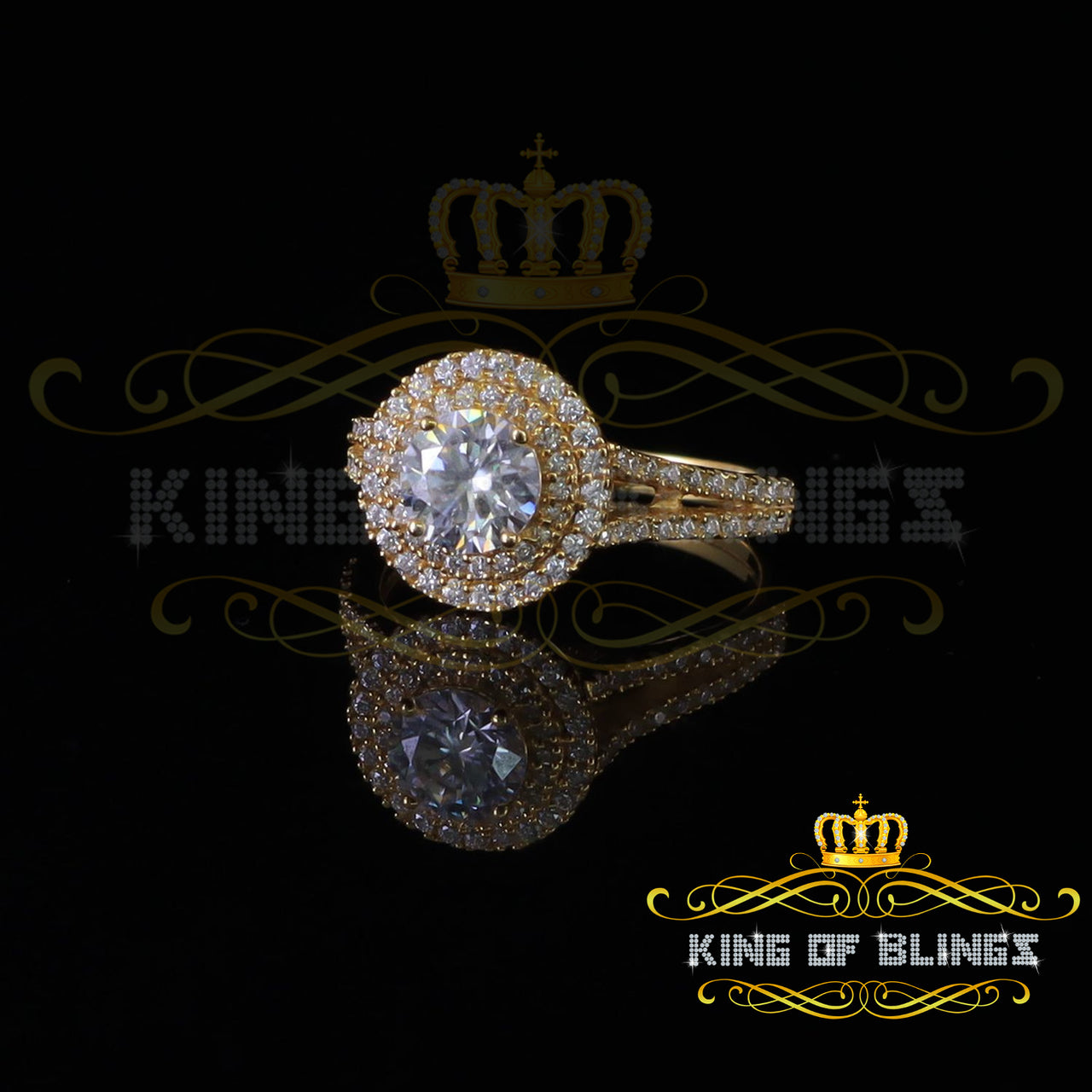 King Of Blings  10K Yellow Gold 2.00CT VVS' 'FL'D clr Round Solitaire Moissonite Womens Ring S/7