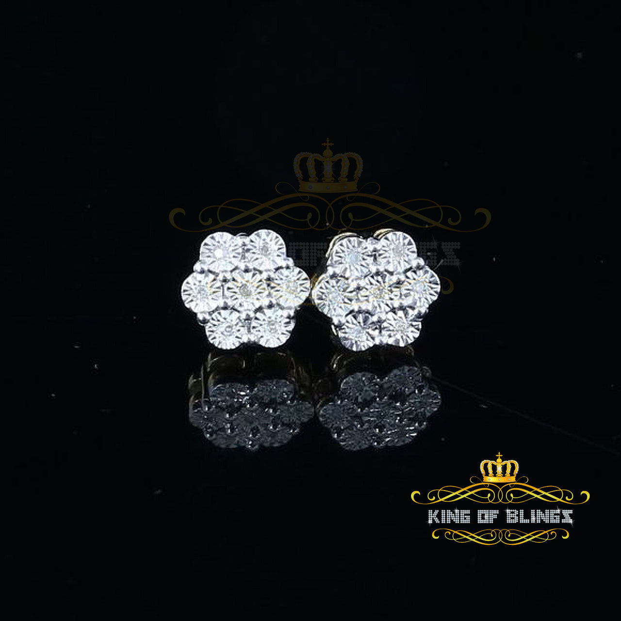 King Of Bling's 0.30ct Diamond 925 Sterling Silver White Flower Earrings For Men's / Women's