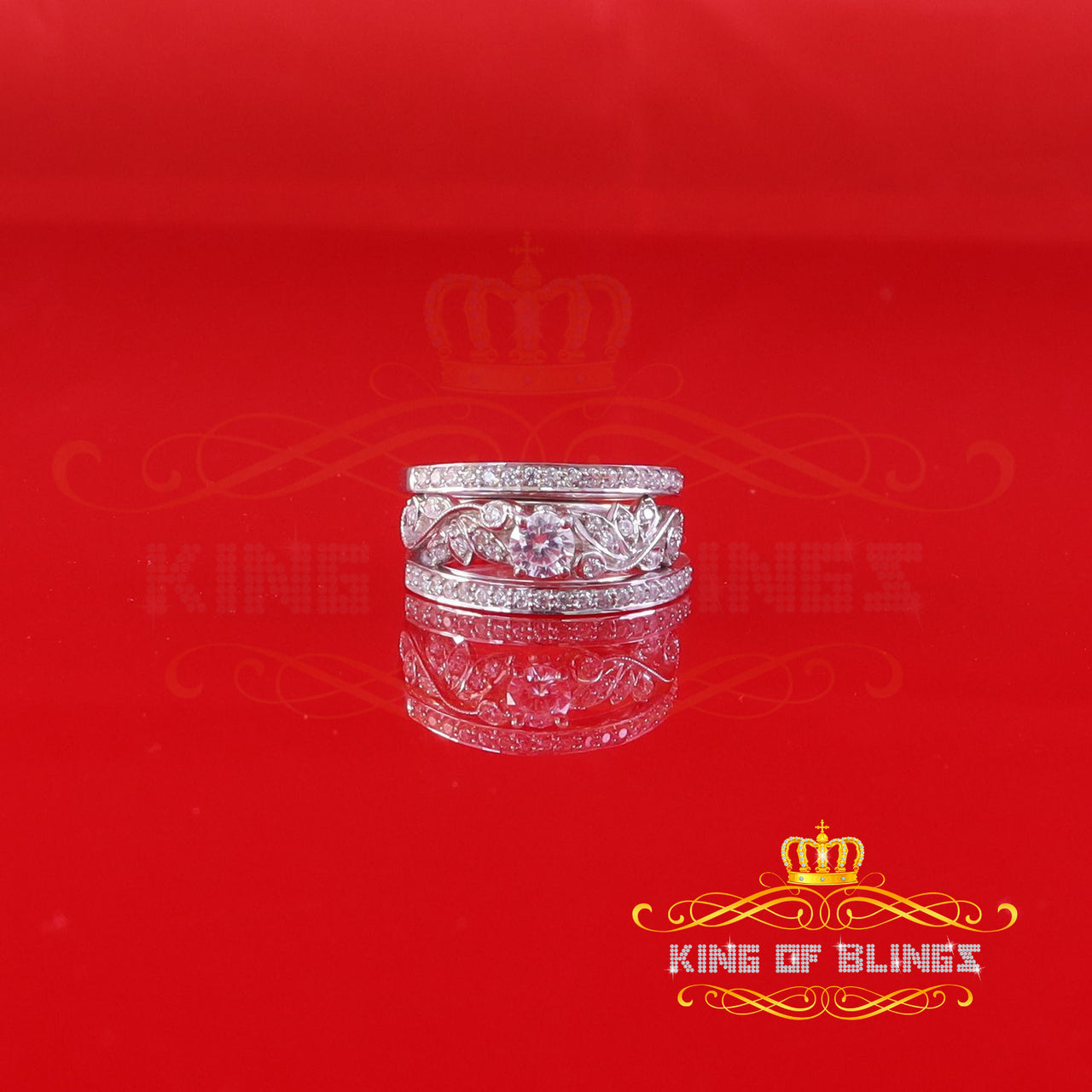 King Of Bling's2.25ct Cubic Zirconia White 925 Sterling Silver Women 3PC Bridal Ring Size 7