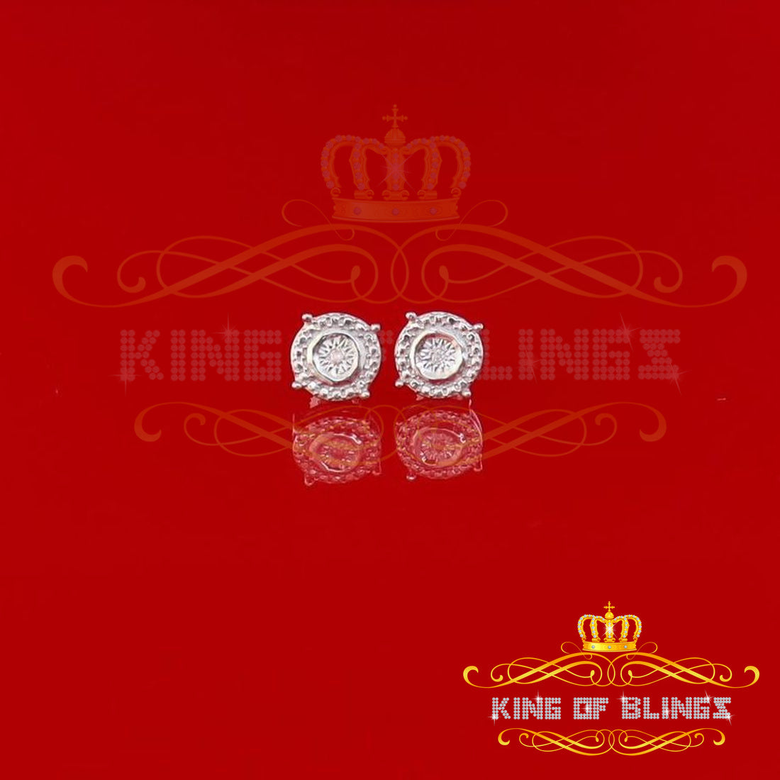 King Of Bling's 0.01ct Diamond 925 Sterling Silver White For Men's & Women's Stud Round Earring