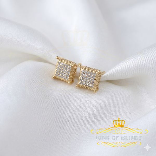 King of Blings-Aretes Para Hombre 925 Silver 0.15ct Diamond Women & Men Square Yellow Earrings