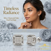 King Of Bling's 0.10 ct Real Diamond 3D Puff Cushion Square Crown White 925 Silver Stud Earrings KING OF BLINGS