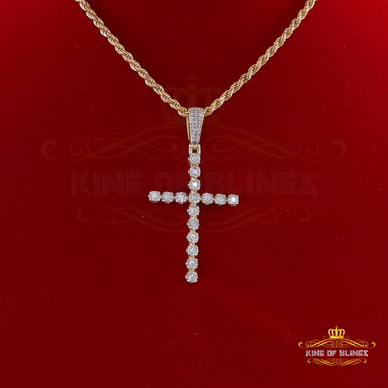 King Of Bling's Real 0.66ct Diamond Sterling Silver Cross Charm Fashion Necklace Yellow Pendant