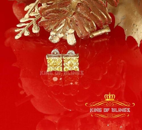 King of Blings-White Silver 1.68ct Cubic Zirconia Yellow Stone Womens/Men's Square Earrings KING OF BLINGS