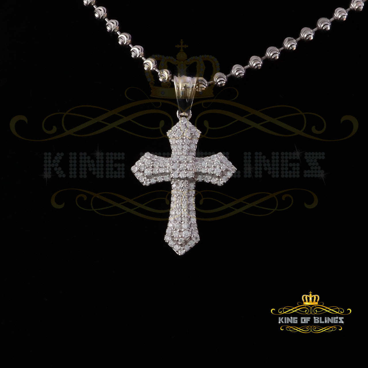 King Of Bling's New Pantone 925 White Sterling Silver 1.00ct VVS D Clr. Moissanite Cross Pendant KING OF BLINGS