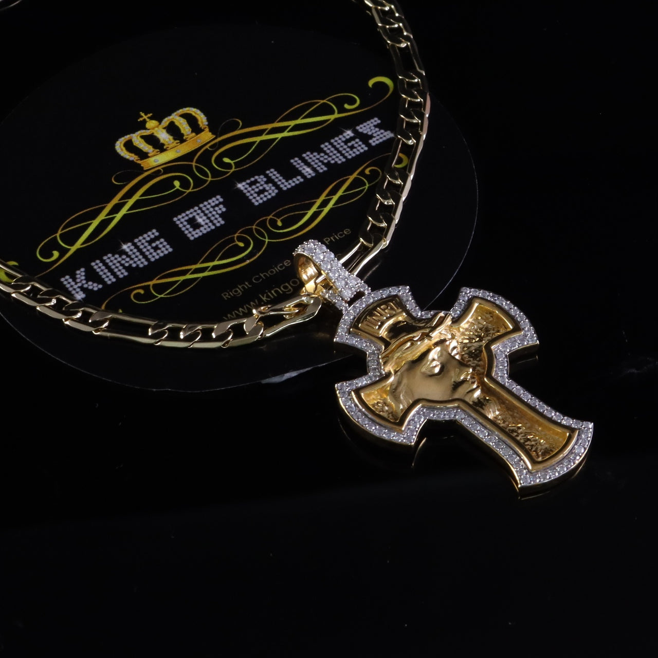 King Of Bling's Men's 'VVS ' IF'D' Moissanite 1.00CT Silver JESUS Yellow Cross Pendant for Him KING OF BLINGS