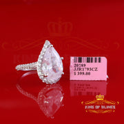 King Of Bling's925 Silver Pear Shaped Cubic Zirconia For Women's White Engagement Ring Size 09 KING OF BLINGS