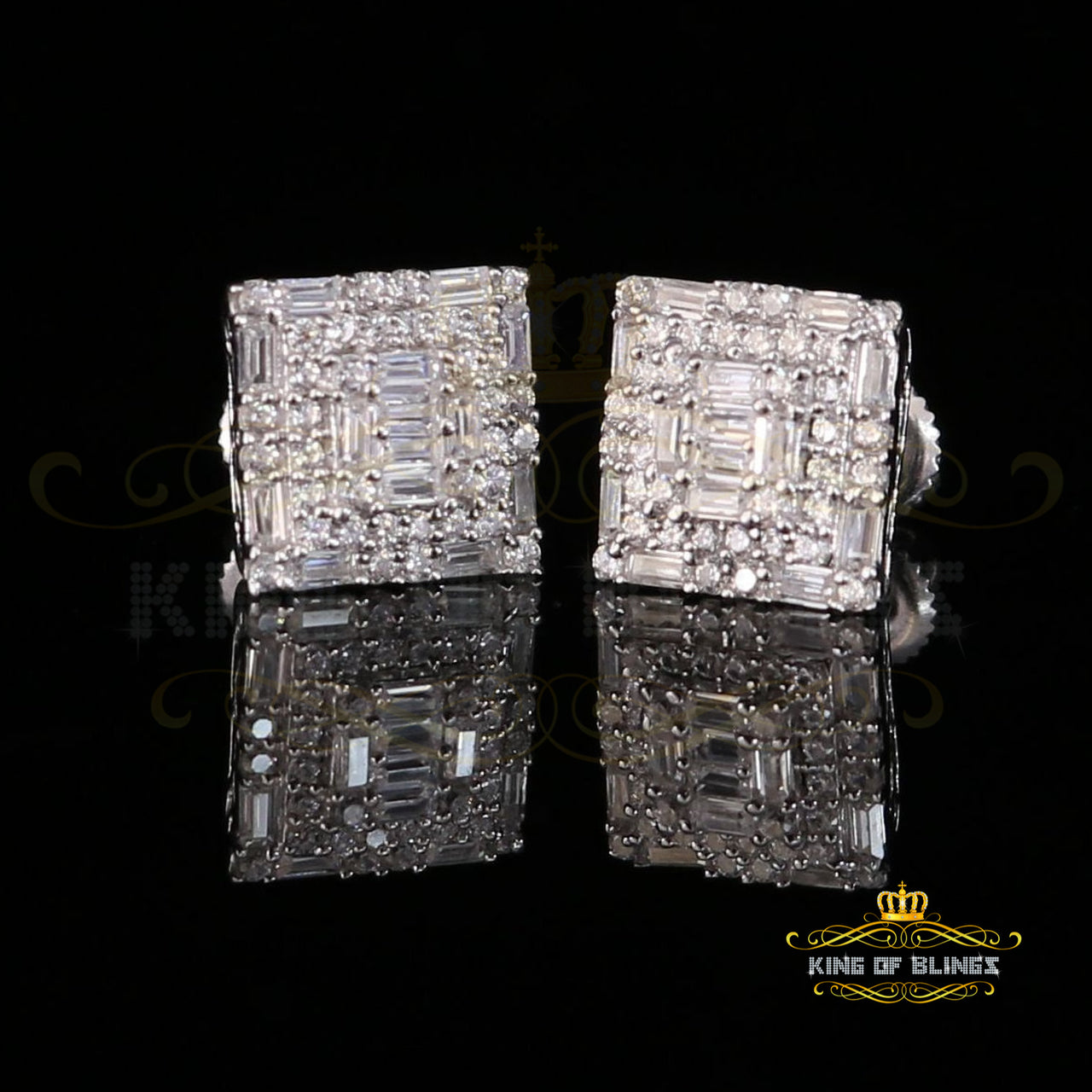 King of Blings- White 925 Sterling Silver 0.72ct Cubic Zirconia Hip Hop Women's Square Earrings KING OF BLINGS