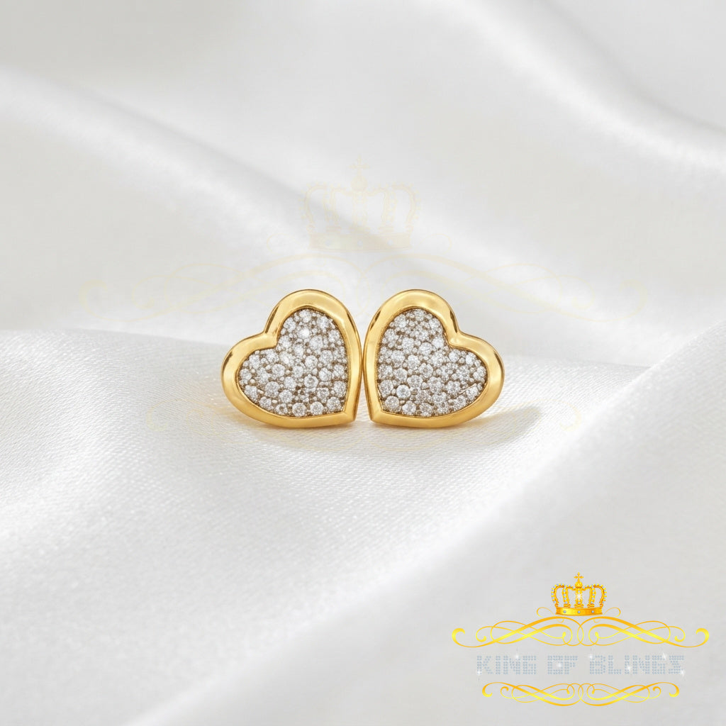 King of Bling's Aretes Para Hombre 925 Yellow Silver 0.71ct Cubic Zirconia Heart Women's Earring KING OF BLINGS
