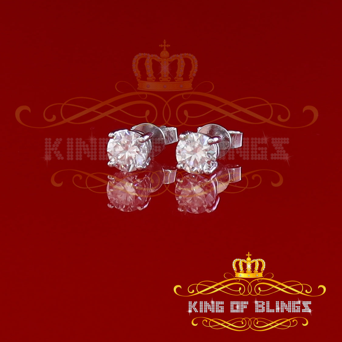 King Of Bling's 10k Real White Gold with 1.25ct Round VVS 'D' Color Moissanite Stud Earrings