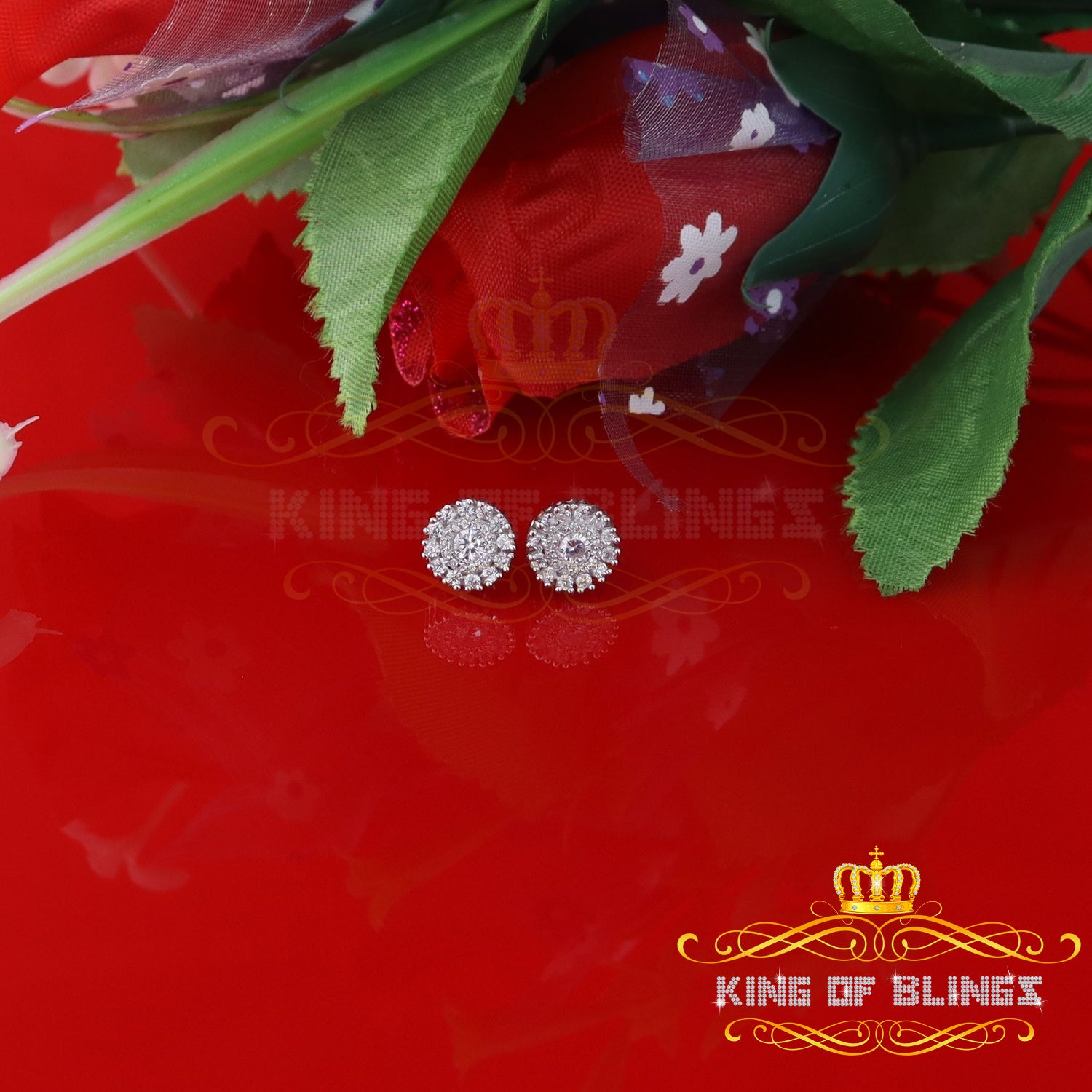 King of Blings- 1.28ct Cubic Zirconia White 925 Sterling Silver For Men's/Womens Round Earrings KING OF BLINGS
