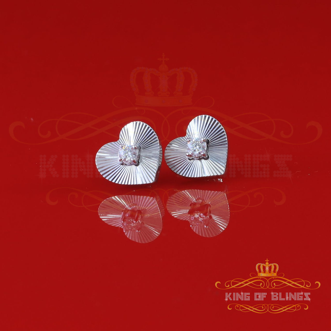 King of Bling's Women's 0.33ct VVS 'D' Moissanite 925 Silver White HEART HEART Shape Earrings