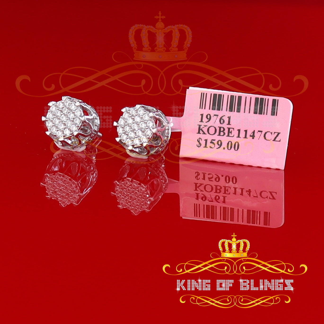 King of Blings- 925 White Sterling Silver 0.58ct Cubic Zirconia Women's Hip Hop Flower Earrings KING OF BLINGS