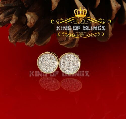 King of Bling's 0.78ct Cubic Zirconia 925 Yellow Silver Women's & Men's Hip Hop Round Earrings