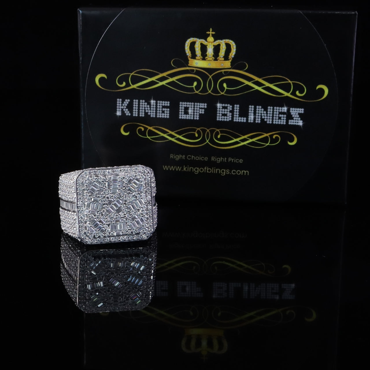 King of Bling's Men's/Womens 6.50ct VVS 'D' Moissanite Stone White Silver Square Rings Size 10 King of Blings