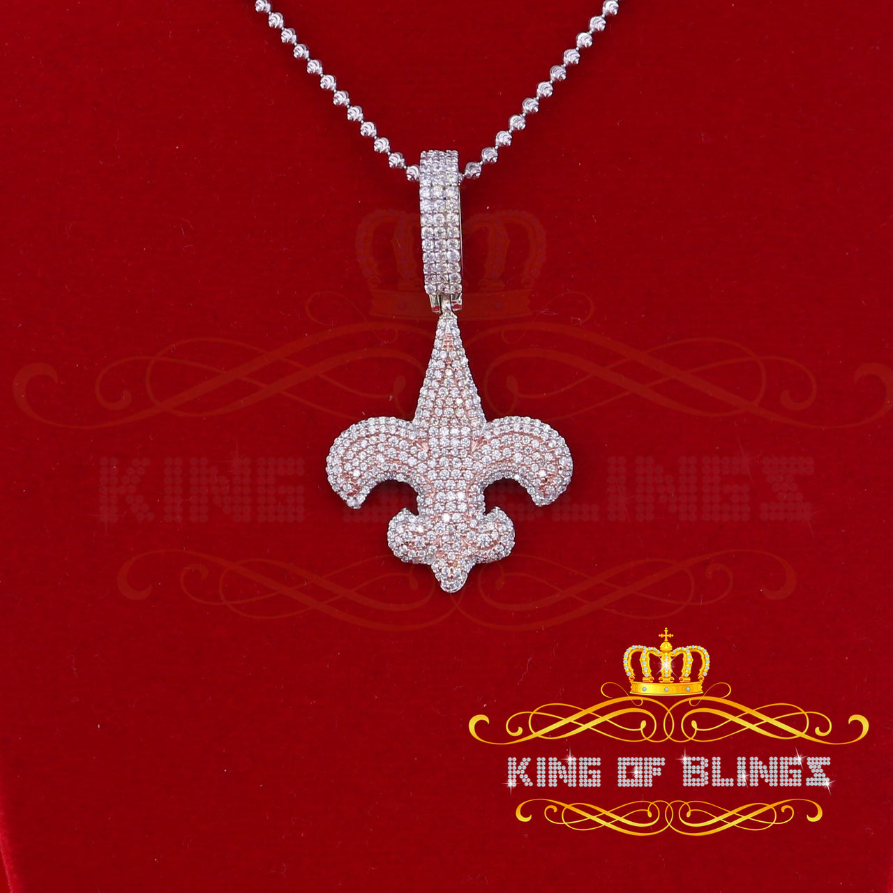 King Of Bling's Fancy 925 Sterling Silver Fleur de Lis White Pendant with 7.04ct Cubic Zirconia
