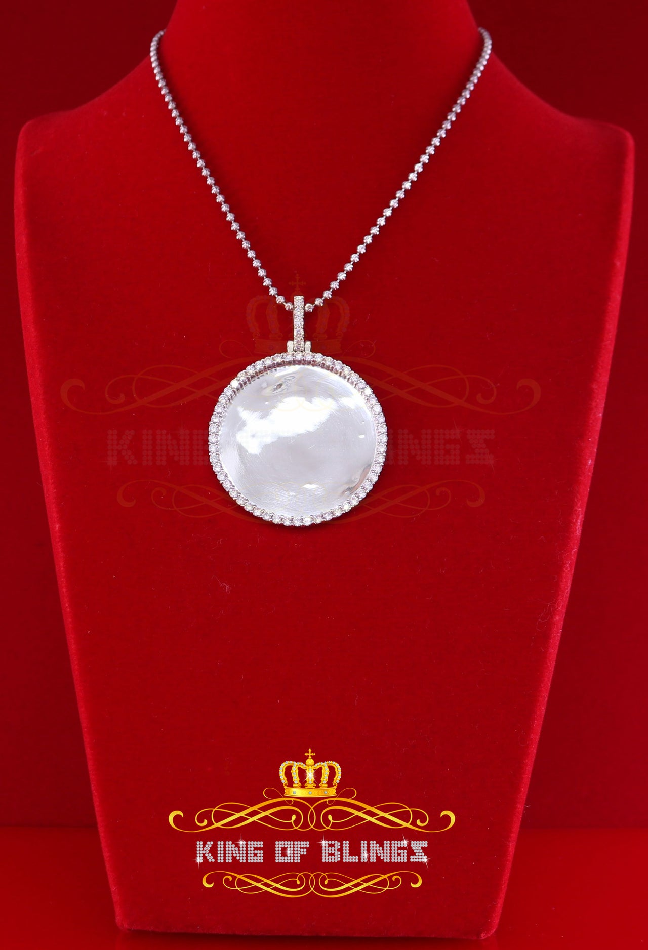 King of Bling's White Special 925 Sterling Silver Round Shape Pendant with 3.42ct Cubic Zirconia
