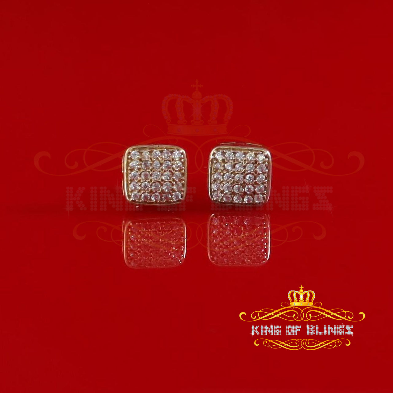 King of Bling's Elegant Yellow 925 Silver 0.50ct Cubic Zirconia Screw Back Square Ladies Earring