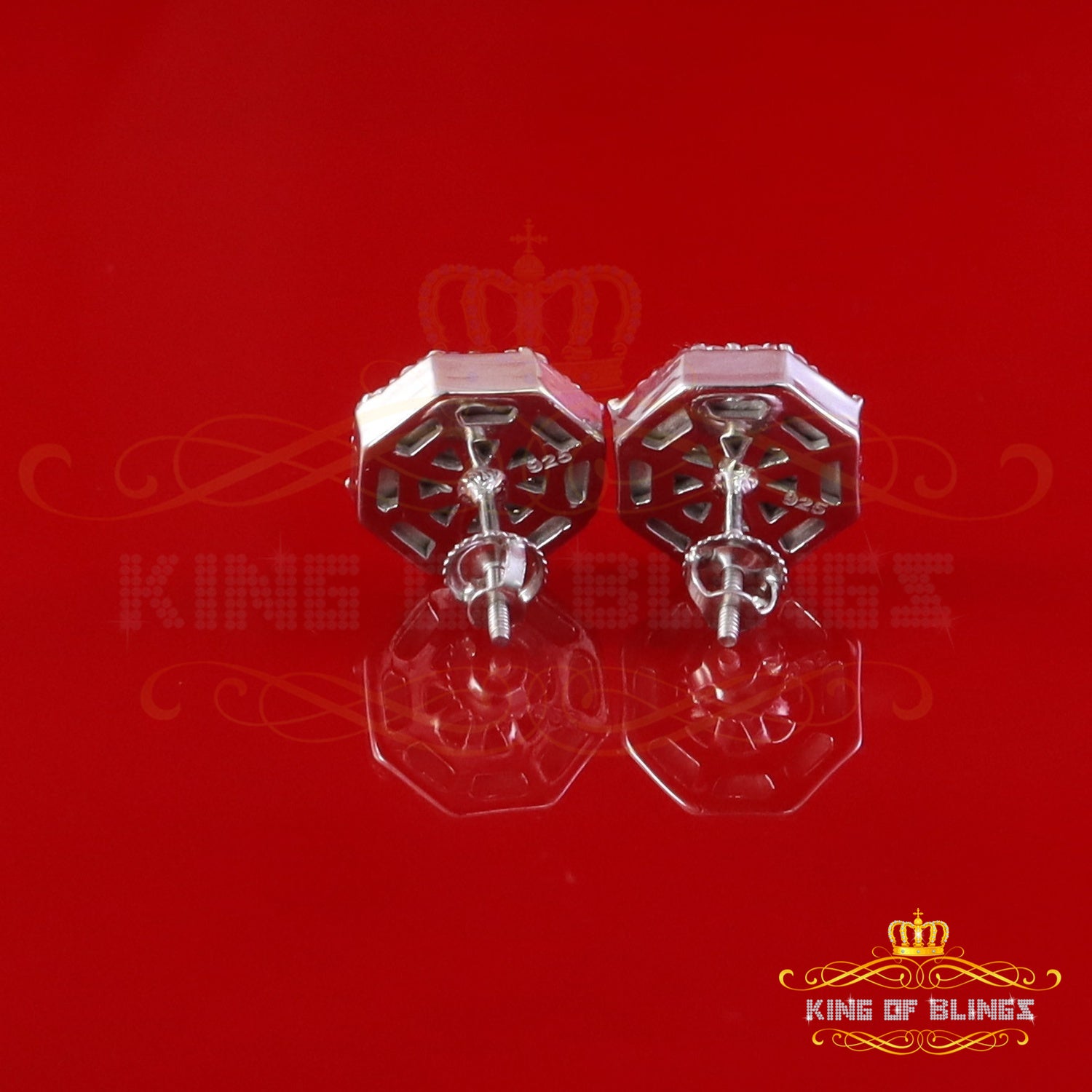King of Bling's 925 White Silver 1.00ct VVS 'D' Moissanite Octagon Stud Earring Men's/Womens King of Blings
