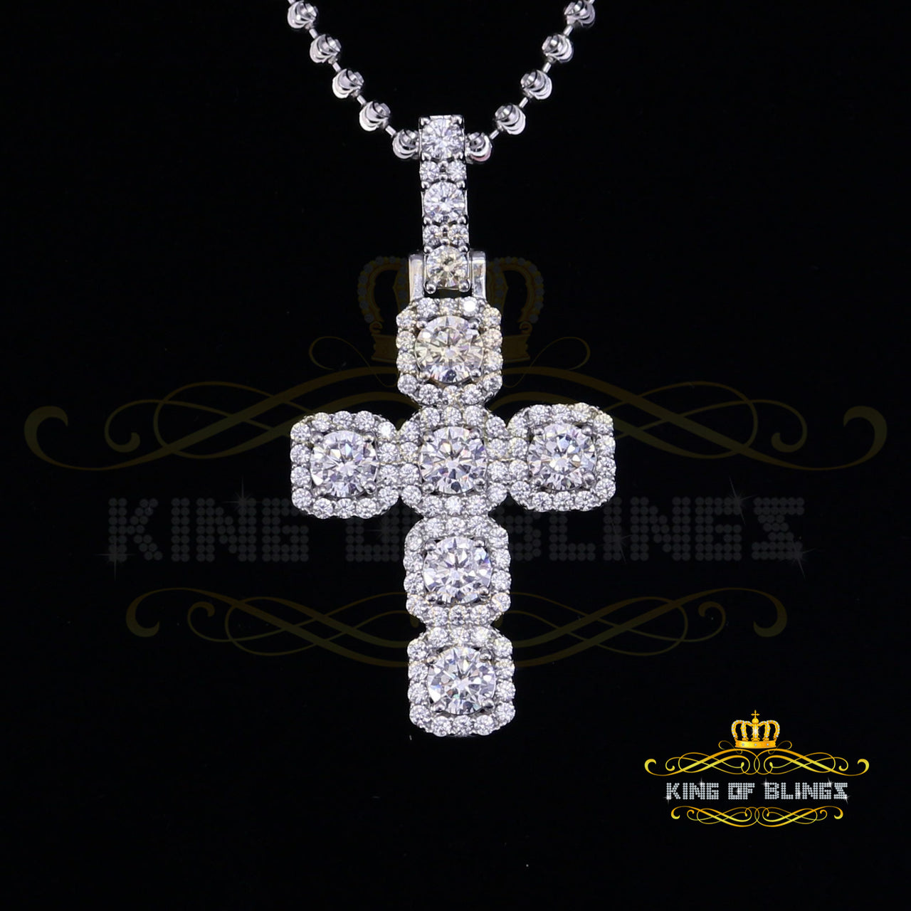 White Sterling Silver 925 CROSS Pendant Shape Pendant with 8.03ct Cubic Zirconia KING OF BLINGS