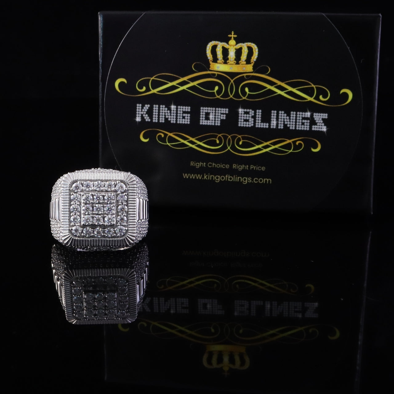 King of Bling's Men's/Womens 925 Silver White 6.50ct VVS 'D' Moissanite Square floralRings Size King of Blings