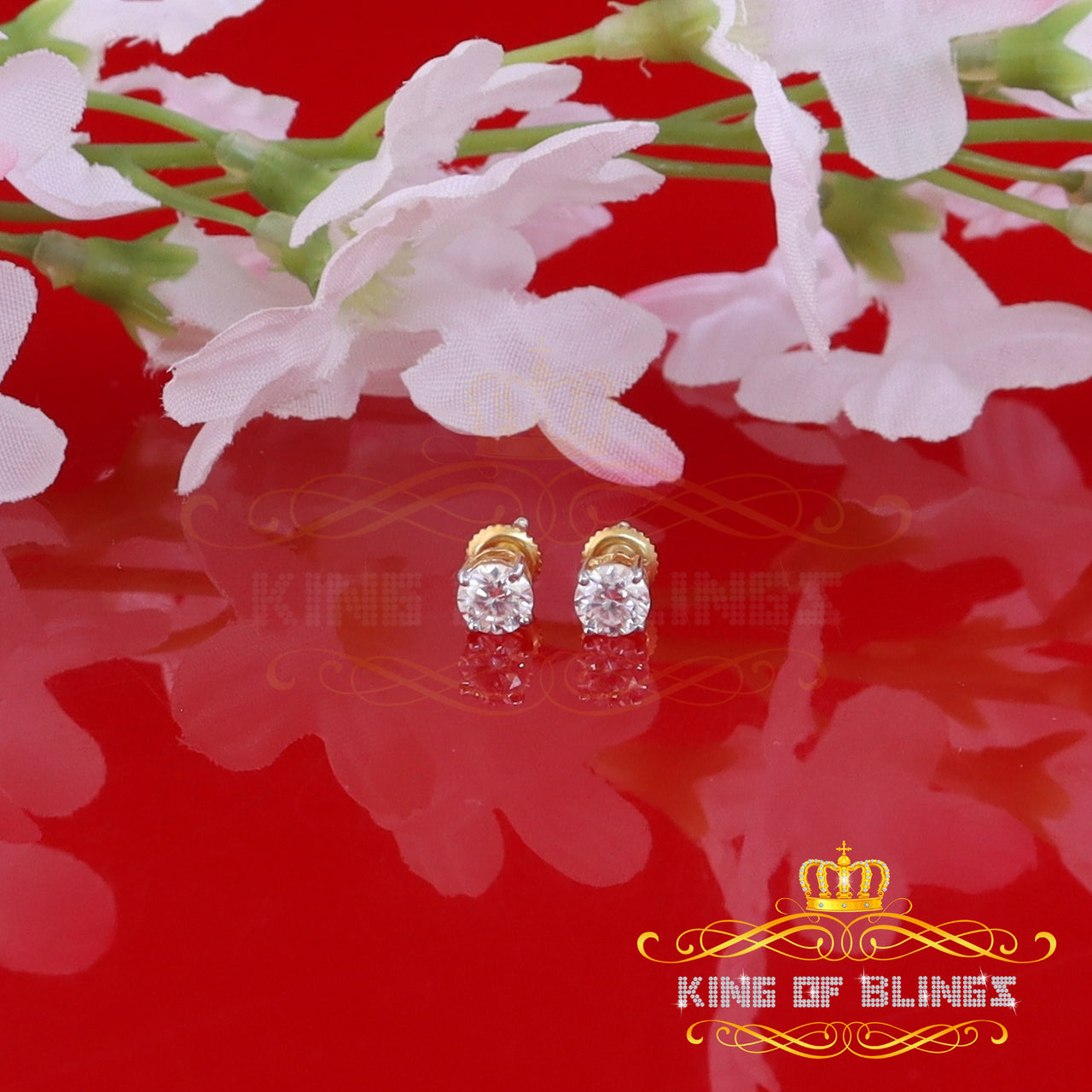 King  of Bling's Men's/Women's 925 silver Yellow 0.66ct VVS 'D' Color Moissanite Stud Earrings KING OF BLINGS