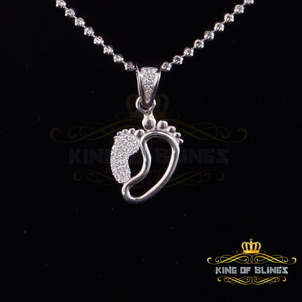 King Of Bling's First step Baby Feet Mother & Child Silver White 0.36ct Cubic Zirconia Pendant