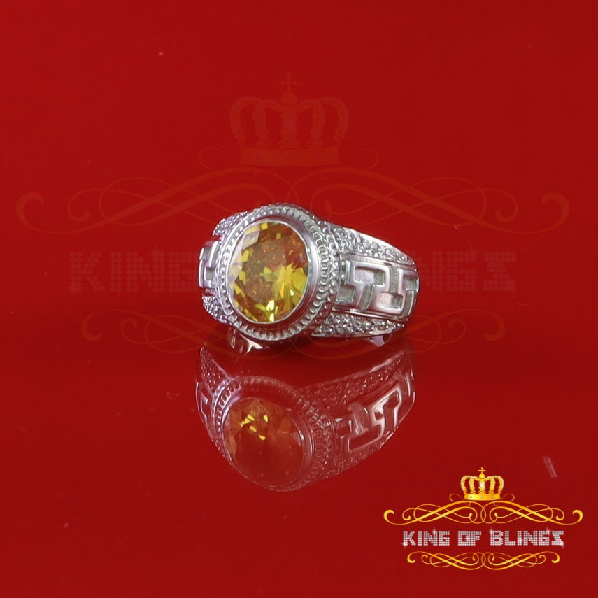 King Of Bling's8.10ct White Silver Oval Cubic Zirconia Men's Adjustable Ring Size 9.5 to 11.5