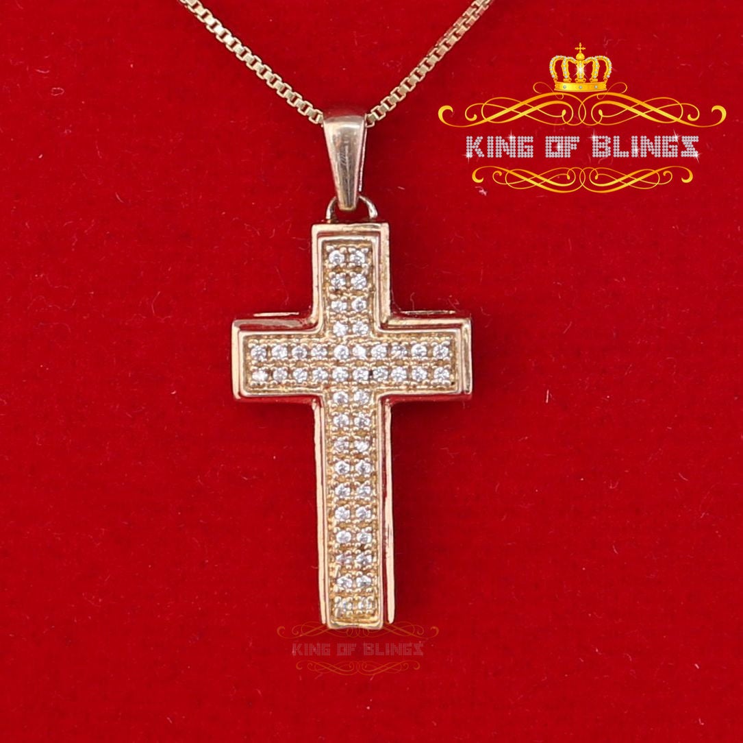 King Of Bling's King of Bling's Yellow Sterling Silver Cross Pendant with 0.48ct Cubic Zirconia