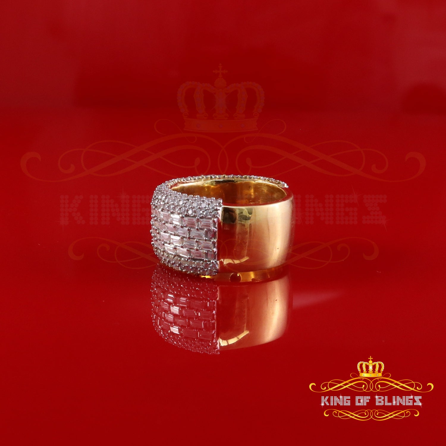 King of Bling's Men's/Womens Silver Yellow 6.00ct VVS 'D' Moissanite Baguette Stone Band Size 10 King of Blings