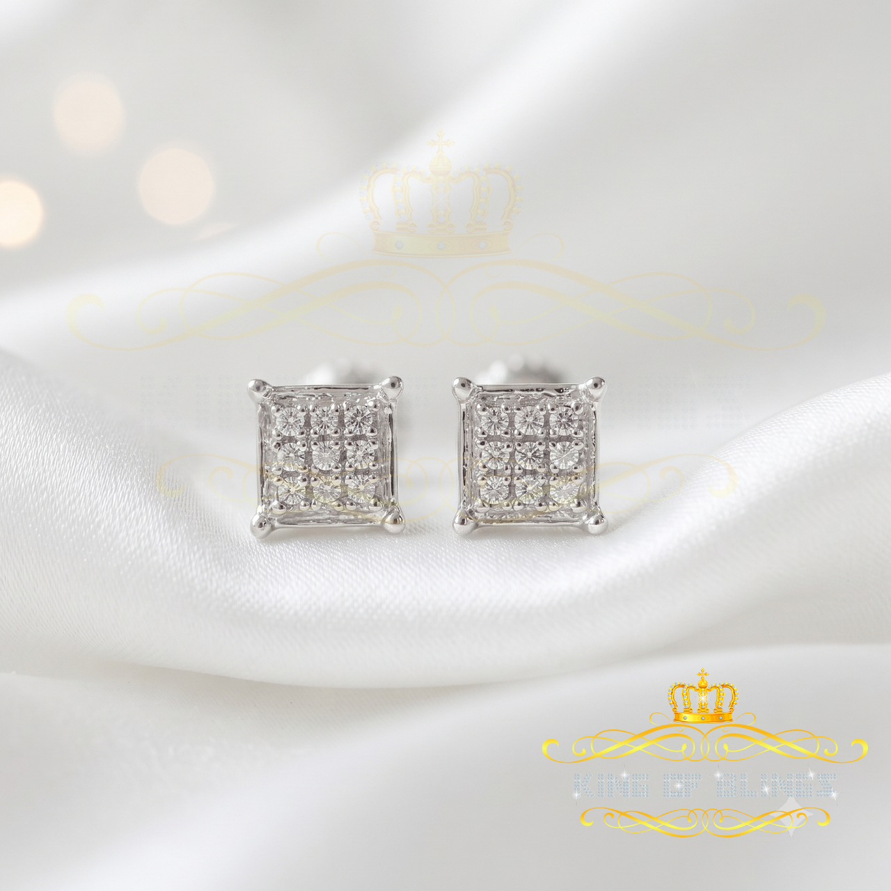 King Of Bling's 0.05 ct Diamond Collection White 925 Sterling Silver Women & Men Square Earrings KING OF BLINGS