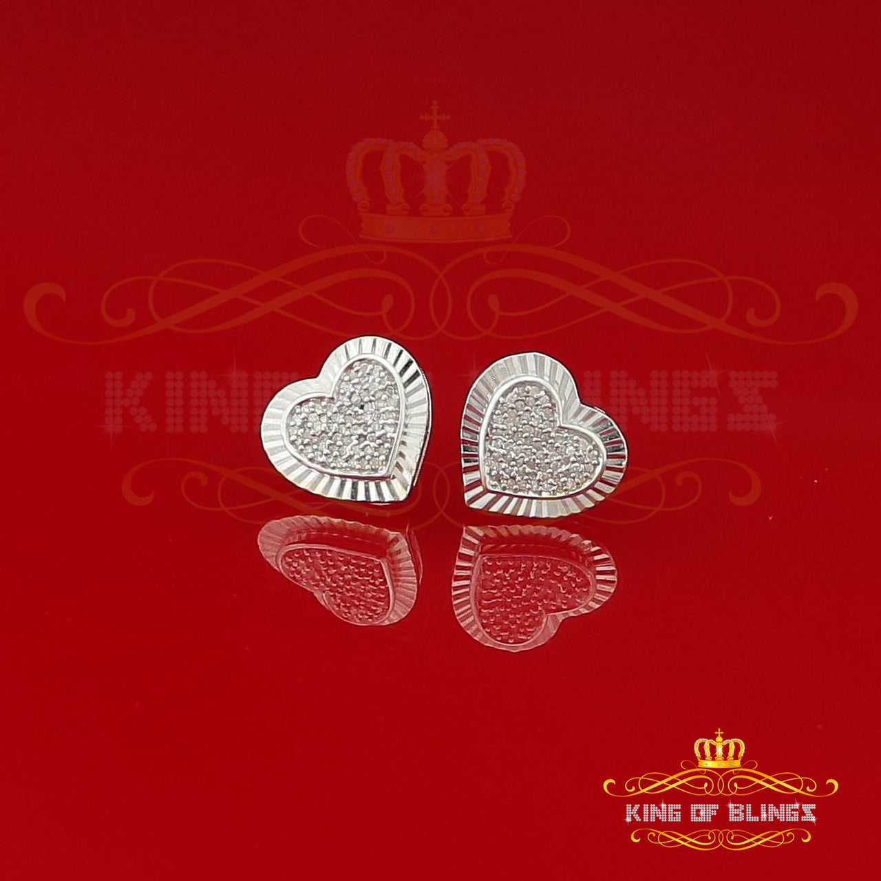 King Of Bling's Aretes Para Hombre Heart 925 White Silver 0.33ct Diamond Women's /Men's Earrings KING OF BLINGS