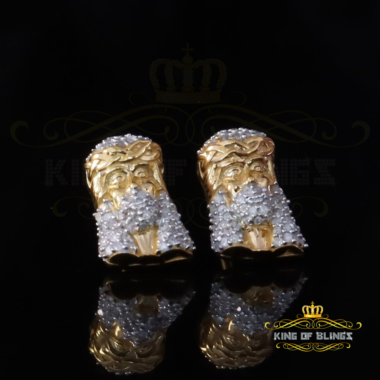 King of Blings-0.50ct Diamond 925 Sterling Silver Yellow for Men's & Women Stud JESUS Earring