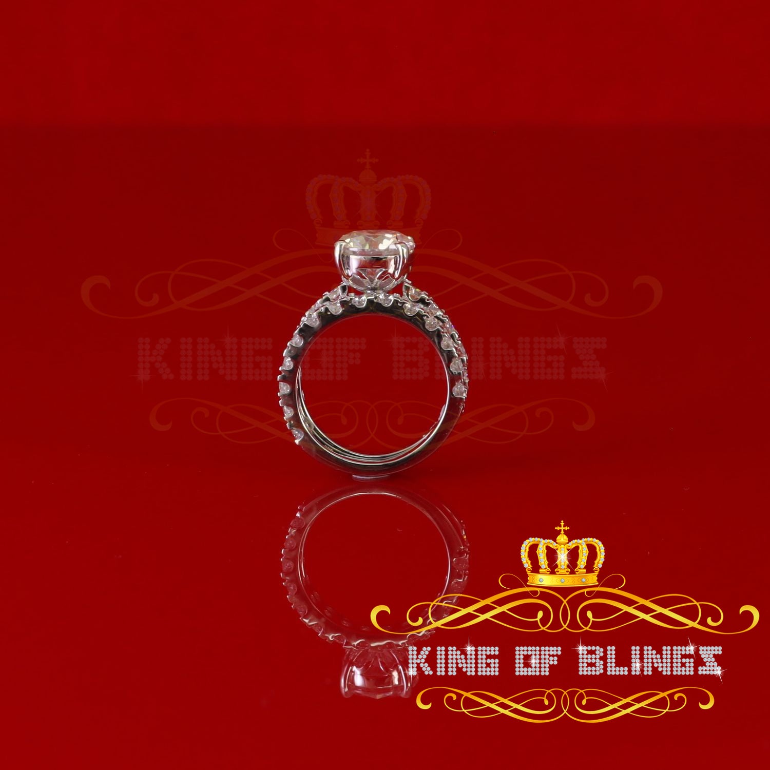 King of Bling's 7.00ct Moissanite White Sterling Silver Men's/ Women Bridal Round Rings Size 8 KING OF BLINGS