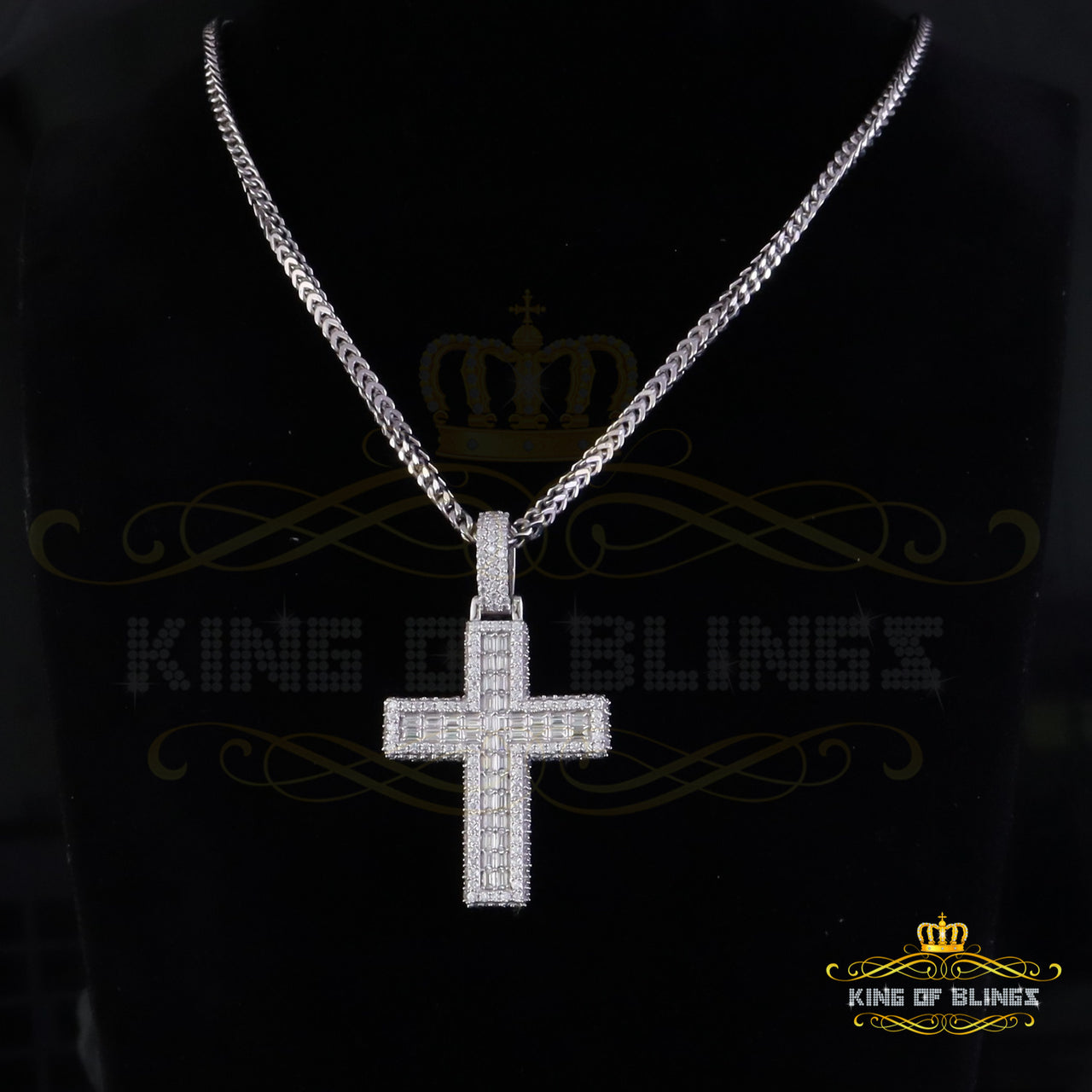 King Of Bling's Men/ Women 925 Sterling white Silver 7.50ct VVS D Clr.Moissanite Cross Pendant KING OF BLINGS
