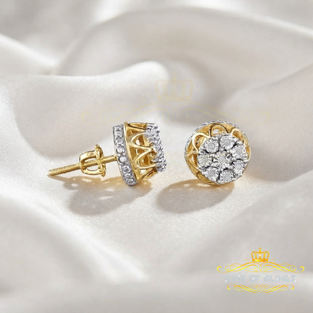 King Of Bling's 0.05ct Diamond Stud Earrings For Women Yellow 925 Sterling Silver Stud For Men KING OF BLINGS