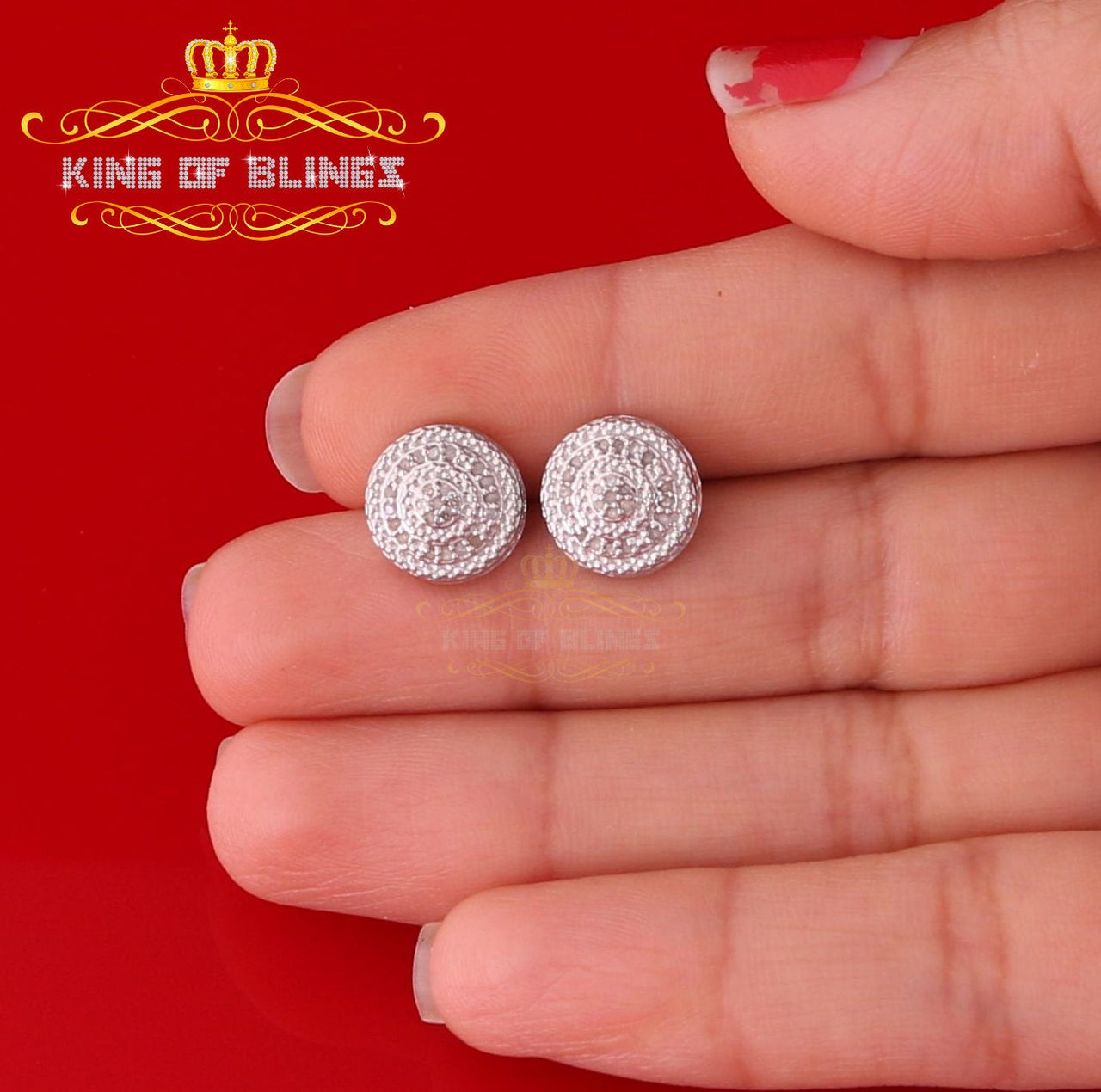 King Of Bling's 0.15ct Diamond 925 Sterling Silver White Round Earrings For Men 's / Women's