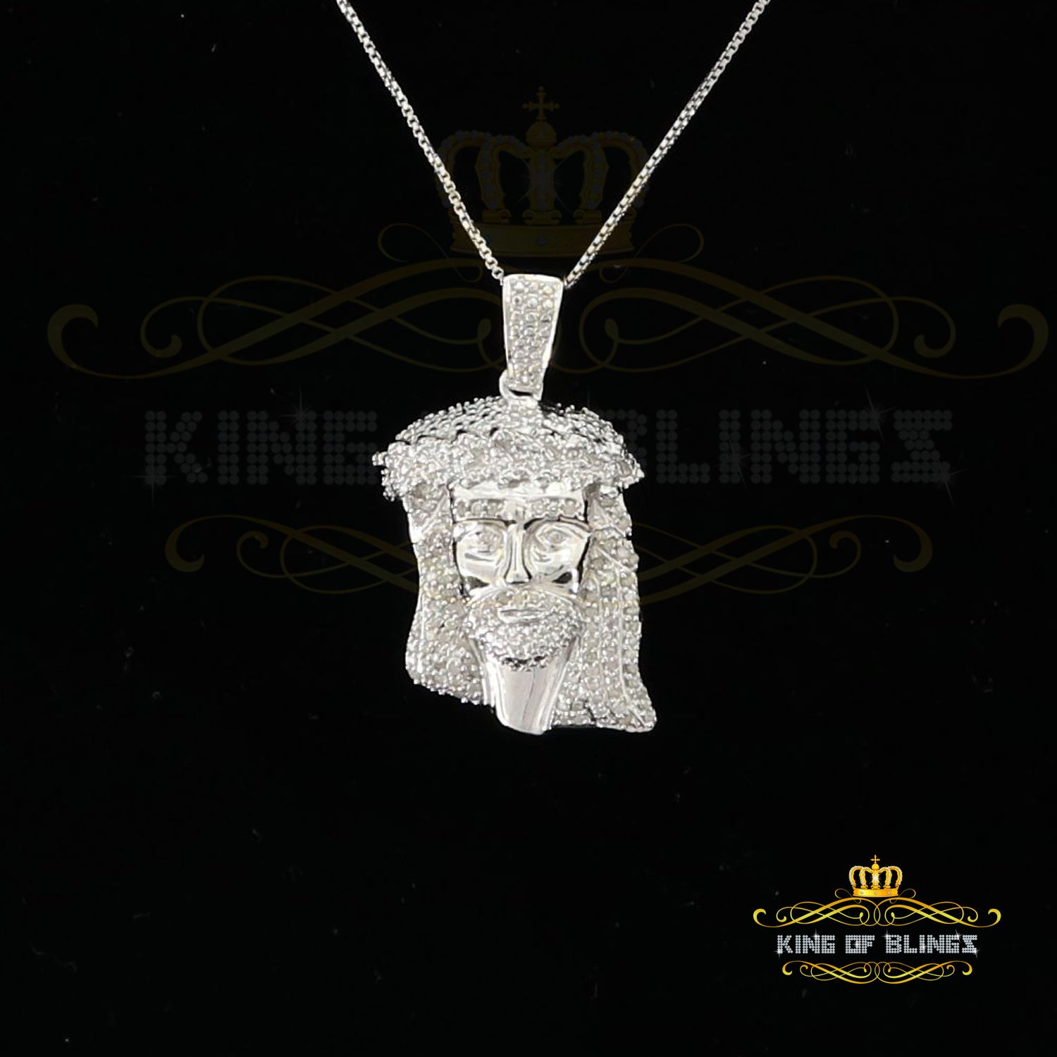King Of Bling's Real 0.33ct Diamond Sterling Silver 'JESUS FACE' White Charm Necklace Pendant KING OF BLINGS