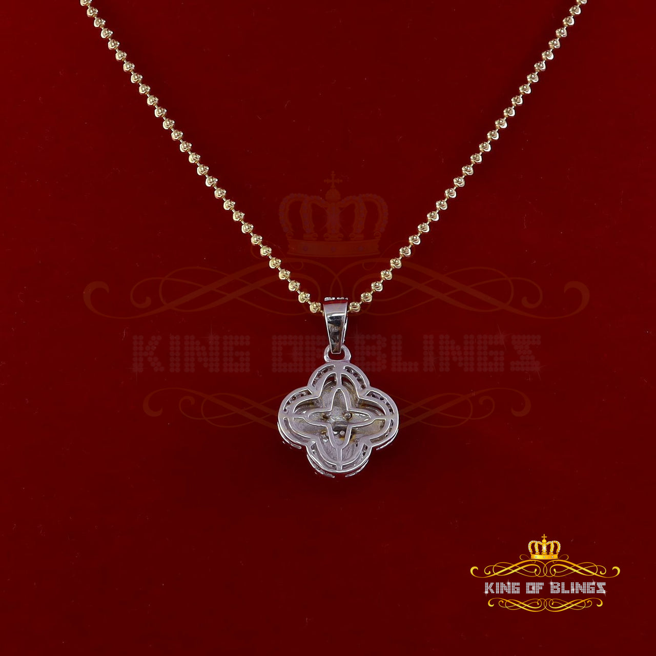 King Of Bling's White 925 Silver 1.00ct VVS D Clr Moissanite Clover Pendant for Women