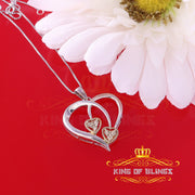 King Of Bling's 0.03CT Real Diamond Double HEART Sterling Silver with White Charm Pendant KING OF BLINGS