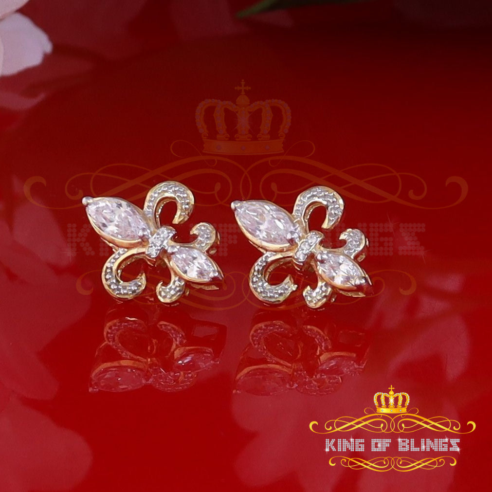 King of Bling's 925 Yellow Silver Ladies Fleur de Lis Screw Back 2.43ct Cubic Zirconia Earrings KING OF BLINGS