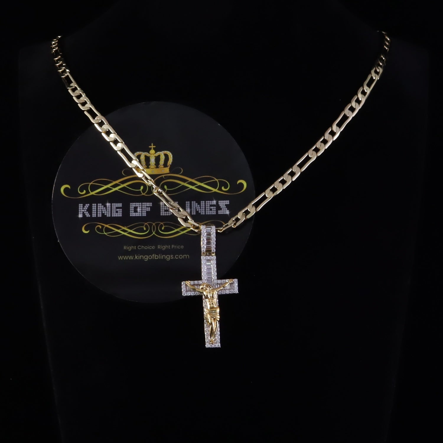 King Of Bling's Yellow Silver 2.25ct VVS D Clr. Moissanite Baguette Jesus Cross Pendant Women's KING OF BLINGS